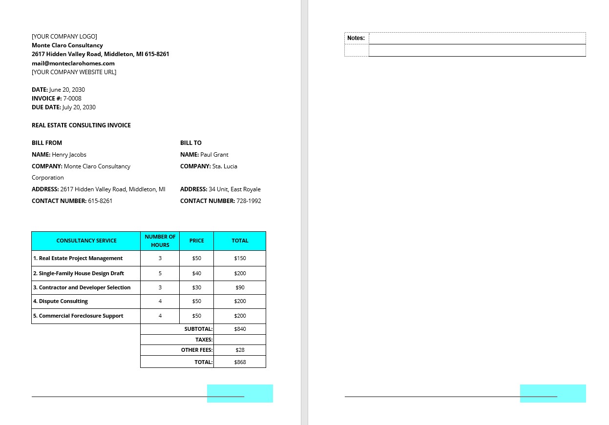 Real Estate Consulting Invoice Template PSD template